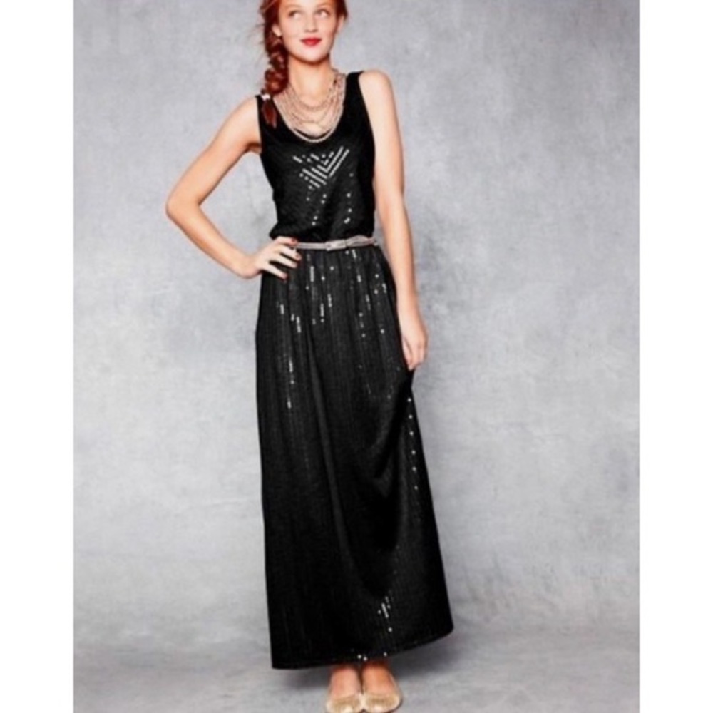 Garnet Hill - Sequined Black Maxi Dress